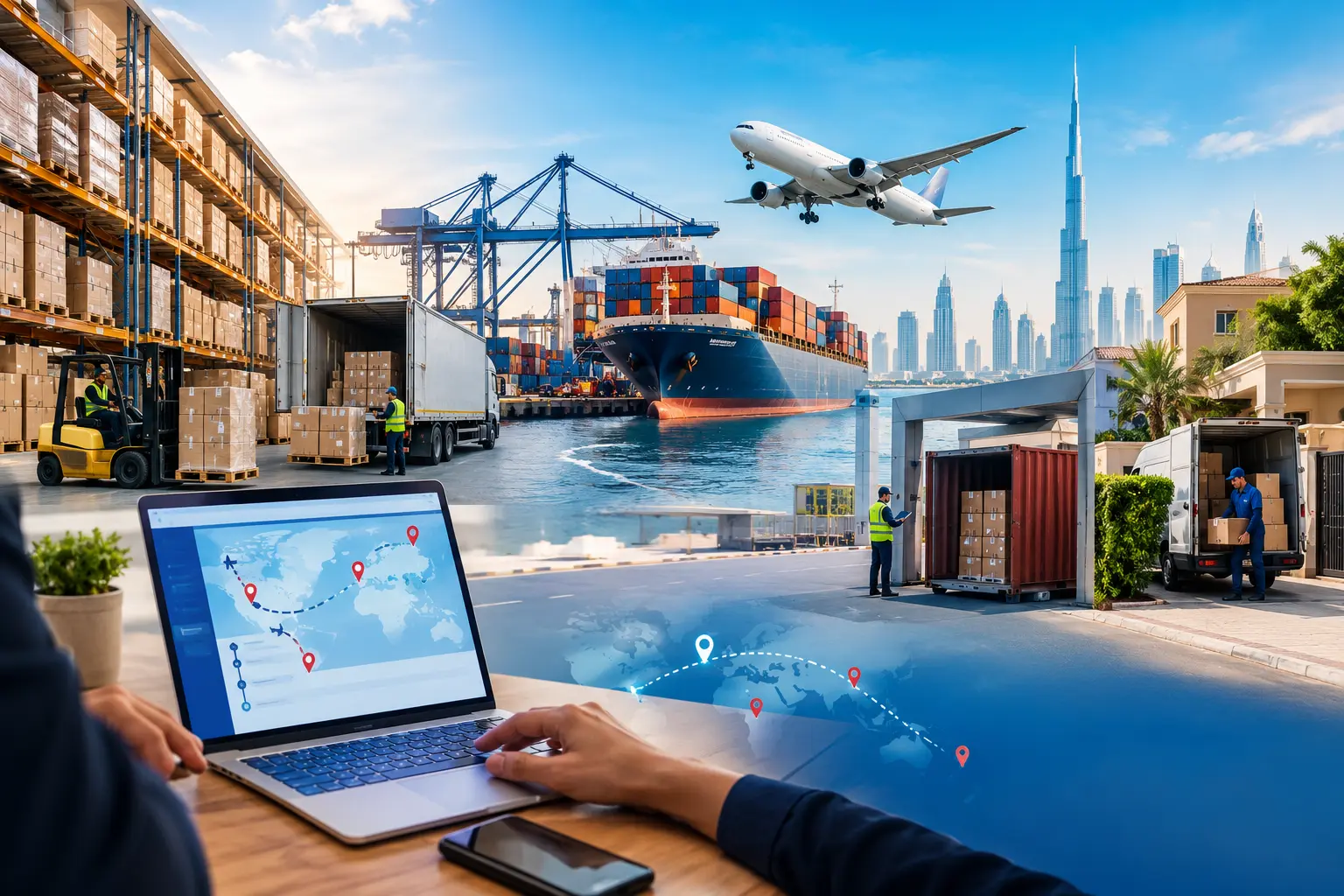 International shipment tracking from Dubai through cargo and delivery stages.