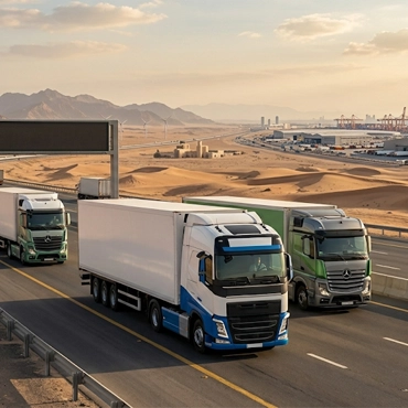 Cargo truck transporting goods on a Middle Eastern highway for regional road freight